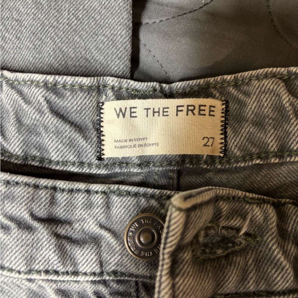 We The Free Light Gray Denim Jeans with Brown Leather Patch